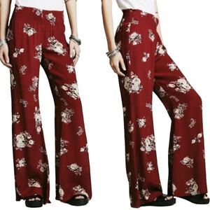 NWOT Free People One Boho Burgundy Floral Flare Pants Size Medium